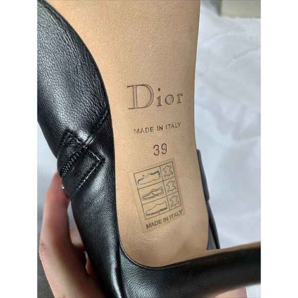 Christian Dior Authentic Genuine Leather Solid Black ankle Booties Heels 9 - Picture 8 of 10